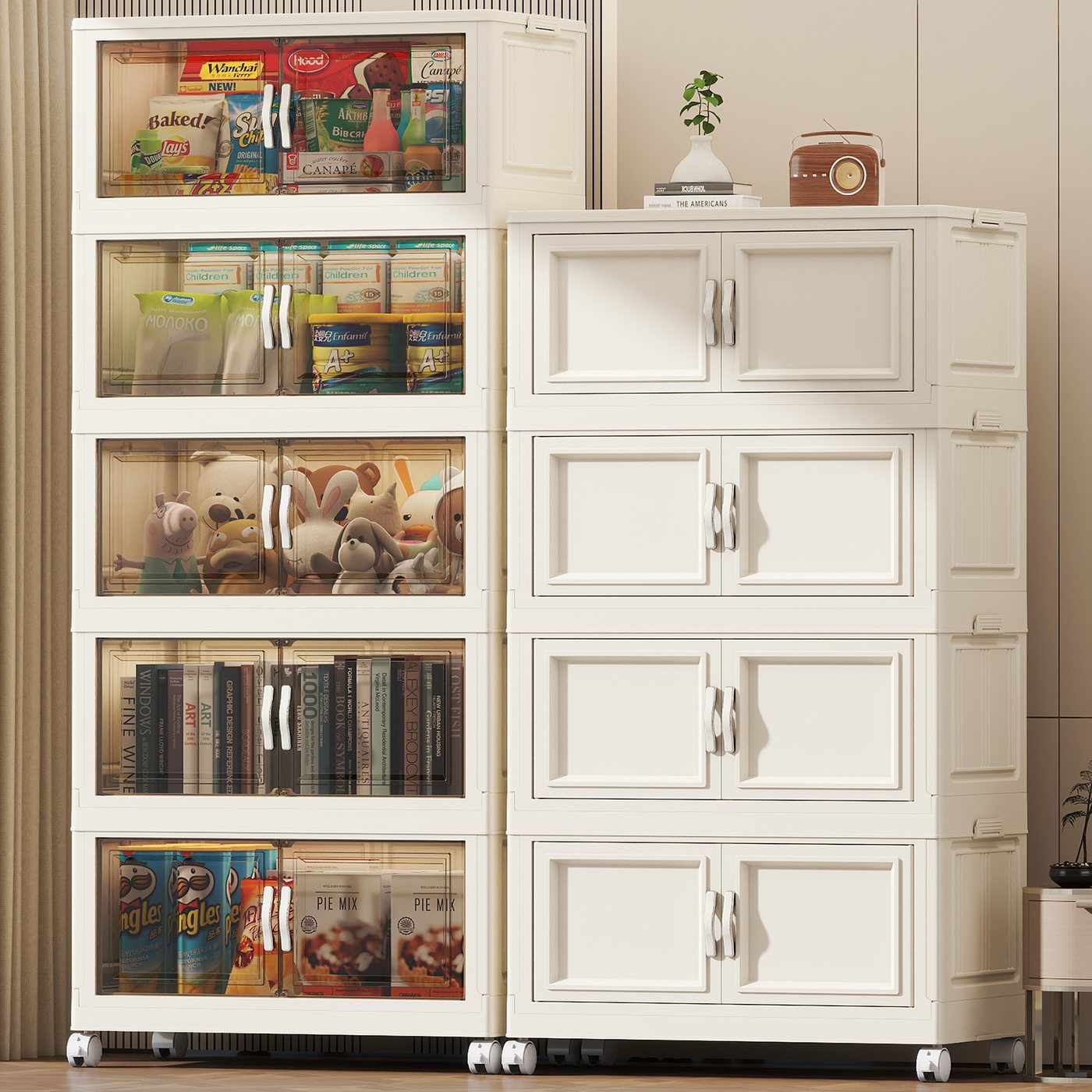 Cream Flat-Door Folding Cabinet